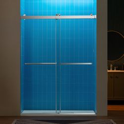 REFT-6080-BN  Frameless Double Sliding Shower Door with Soft Close System, 57.5-60" Width x 80"Height with 3/8"(10mm) Clear Tempered Glass in Brushed 