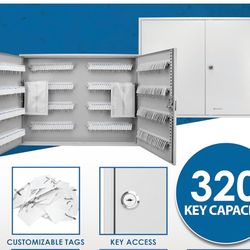 Key Cabinet - Baraka 320-Position – Secure Steel Wall Mount Lock Box with Numbered Key Hooks & Tags