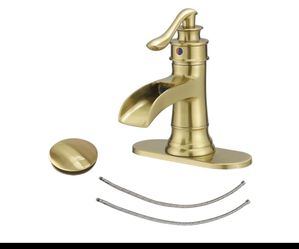 BWE Brushed Gold Bathroom Faucet Waterfall Bathroom Sink Faucet