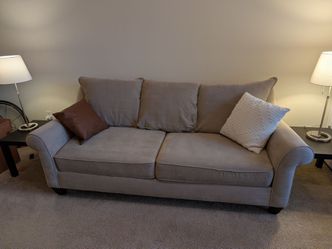 Modern Beige Sofa Couch - Stainproof Fabric - Excellent Condition