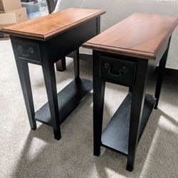 Set Of 2 Narrow Side Tables End Tables With Drawer And Shelf