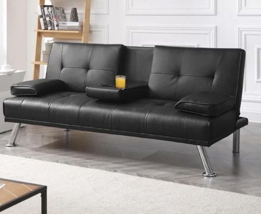 Leather jet black futon