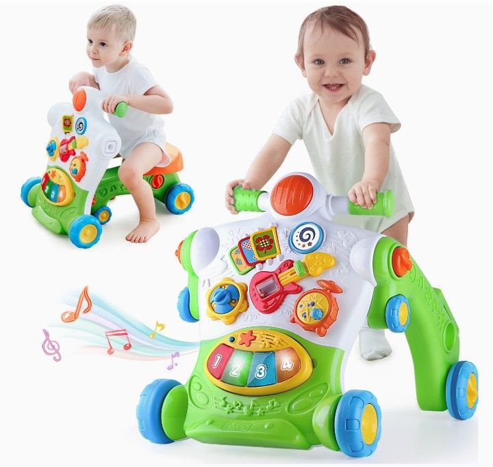 iPlay, iLearn 3 in 1 Baby Walker for Boys Girls, Sit to Stand up Learning Walkers, Toddler Push Walking Toys, Infant Musical Activity Center