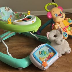 Large playpen for babies and toddlers, 74 x 50 playpen + walker + toys