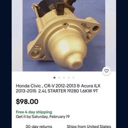 Honda Civic /acura Starter 