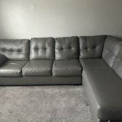 Grey Leather Couch 
