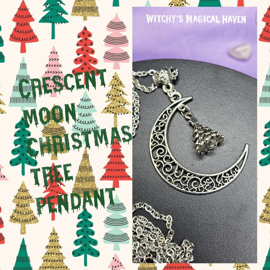Holiday Crescent Moon Tree Pendant 