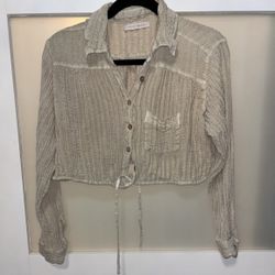 Pookie & Sebastian Cropped Cream Button Down Blouse – Size S