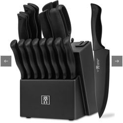 Knife Sets for Kitchen with Block, HUNTER.DUAL 19 Pcs Kitchen Knife Set with Block Self Sharpening, Dishwasher Safe, Anti-slip Handle, Black