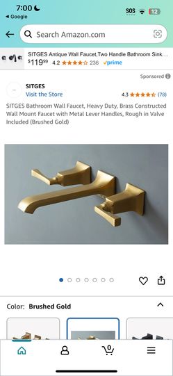 SITGES Bathroom Wall Faucet, Heavy Duty, Brass Constructed Wall Mount Faucet with Metal Lever Handles, Rough in Valve Included (Brushed Gold)
