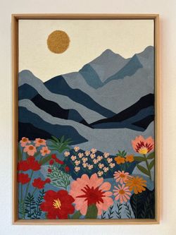 BP Home Textile Embroidered Woven Wall Art – Mountains & Wildflowers (18 × 26)