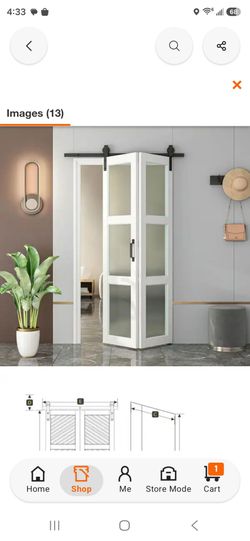 24 in. x 84 in. Tempered Frosted Glass Barn Door White Wood Bi-Fold Sliding Barn Door with Hardware Kit