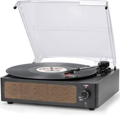Vinyl Record Player with Speakers Vintage Turntable for Vinyls Records Belt-Driven Turn Table Support 3-Speed, Wireless Playback, Headphone, AUX-in, R