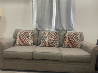 Modern Gray Sofa Couch with Accent Pillows