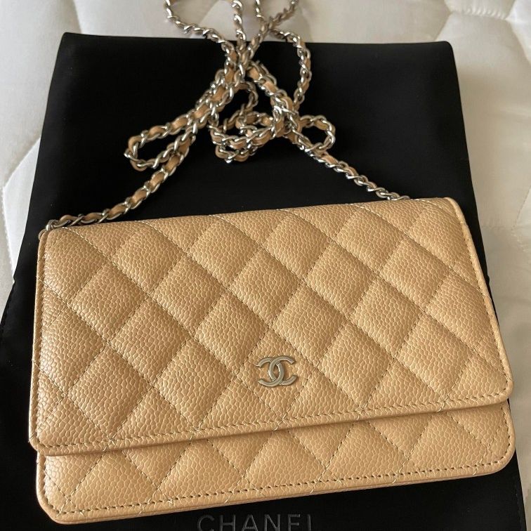 Authentic Chanel Wallet On Chain In Caviar Leather Silver