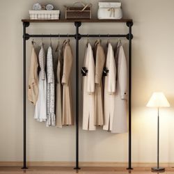 New Clothes Rack, Wall Mounted Clothing Rack with Shelves, Heavy Duty Closet Organizers Wardrobe Multi-Purpose Storage Clothes Hanging