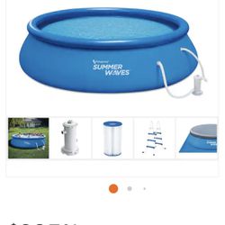 Quick Set 15 ft. Round 42 in. D Inflatable Pool Package with Cartridge Filter Pump