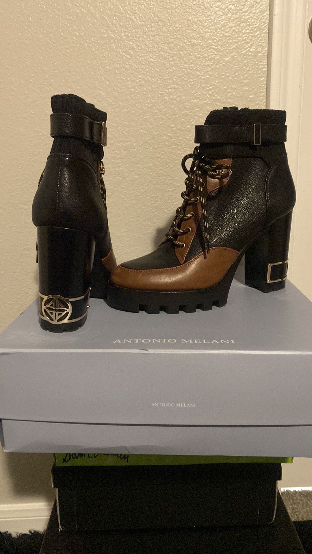 Antonio Melani Black and Brown Heeled Boots