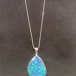 Mens Women's Navajo Fire Opal Silver Inlay Pendant 