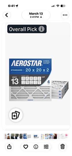 Aerostar 20X2X2 air filters 6 pack, Merv 14