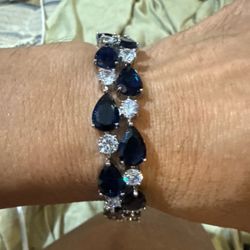 Blue and White Stone Silver-Tone Tennis Bracelet