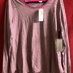 ZENERGY CHICO'S FUSCHIA GREY STRIPE WOMENS LONG SLEEVE TSHIRT TOP 3 - $59
