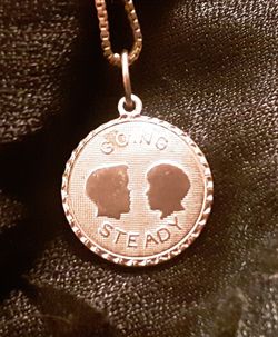 Vintage c1950's "GOING STEADY" sterling silver charm pendant on 17" total length sterling silver chain 925 ITALY