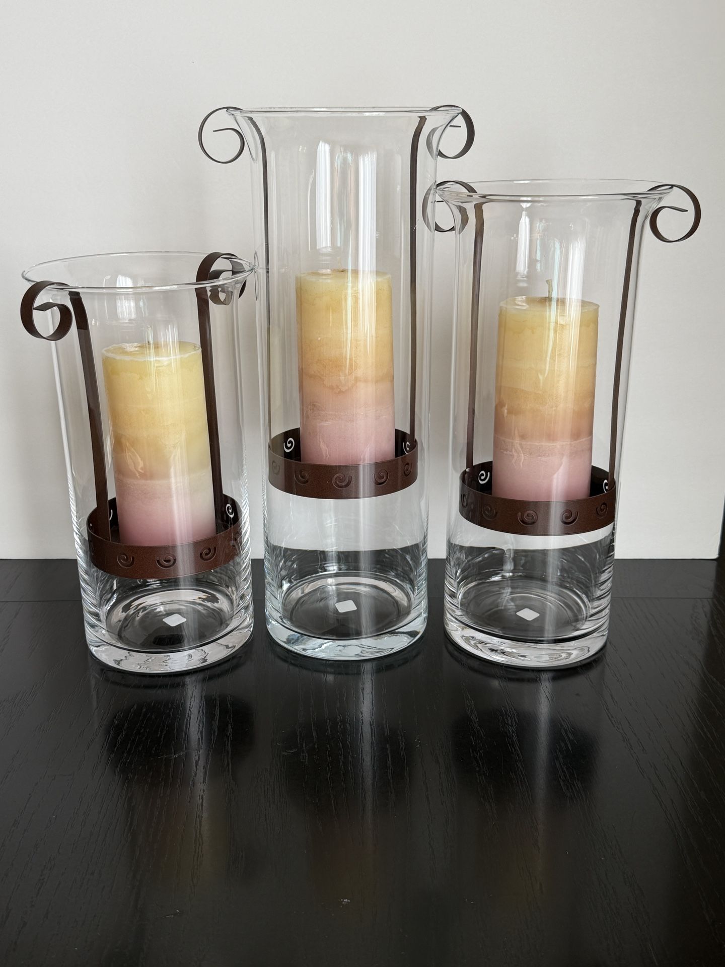 Party Lite SUNESTA Hurricane Candle Holders With Pillar Candles PartyLite Discontinued Item P8937 P8938 P8776