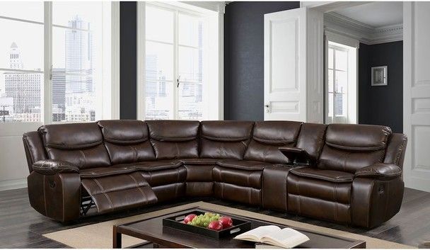 Brown Breathable Leatherette Couch Sofa Recliner With Cup Holders & Console