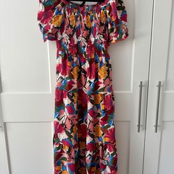 NEW PrettyGarden Floral Boho Maxi Dress - Square Neck, Puff Sleeves, Size Small