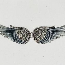 Vintage Angel Wings On Silver-Tone Choker Length Chain 