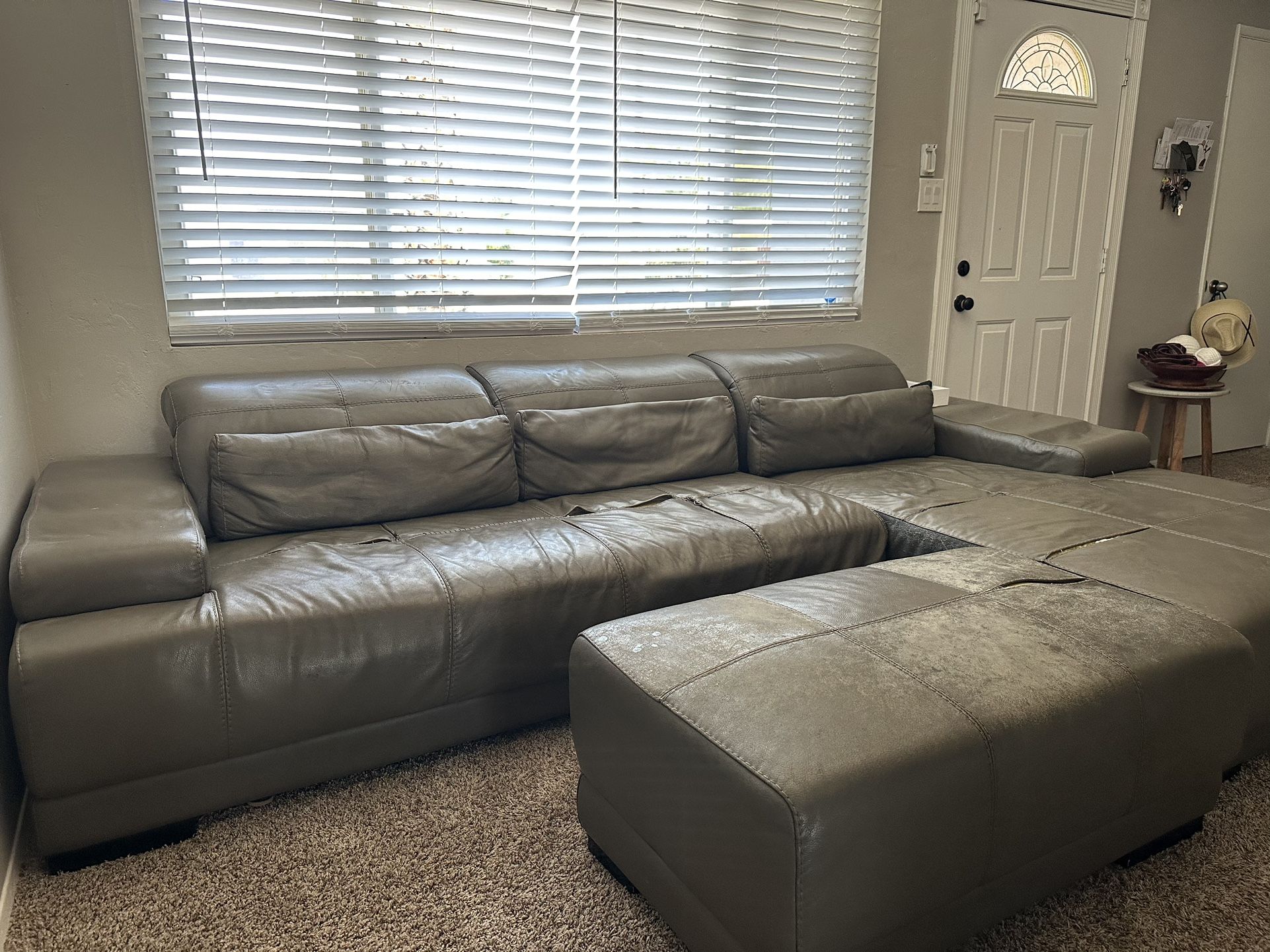 Grey leather Sectional- Free