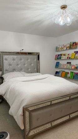 Mirrored Tufted Upholstered Bed Frame