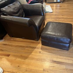 Brown leather chair with ottoman