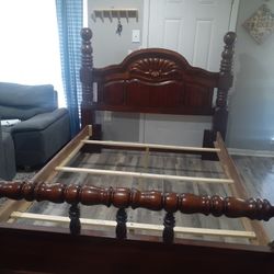 Mattress, Spring Box And Wood Bed Frame 