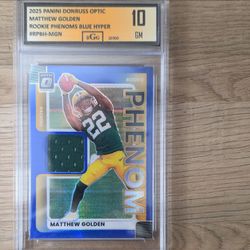 2025 Panini Donruss Optic Matthew Golden Rookie Phenoms Blue Hyper BGG 10