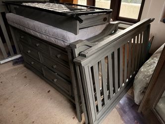 Gray Wood Baby Crib with Dresser