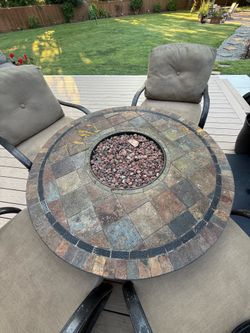 Propane fire pit and chairs