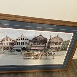 Large Framed and matted Victorian style street scene print art