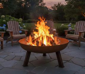 Rustic 30 in. W x 15 in. H Round Cast Iron Wood-Burning Fire Pit Bowl