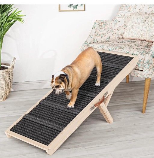 Dog Ramp for Couch, Wooden Pet Ramps 39.37" Long Adjustable 11"-20.47" Folding Puppy Ramps with High Traction Mat, Dog Stairs for Small & Medium Older
