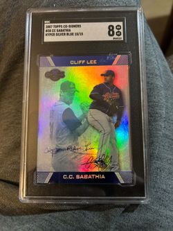 2007 topps co signers #38 cc sabathia hyper silver blue 15/15 SGC grade 8