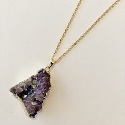 Amethyst Cluster Necklace 24k Gold Plated Chain✨NEW✨