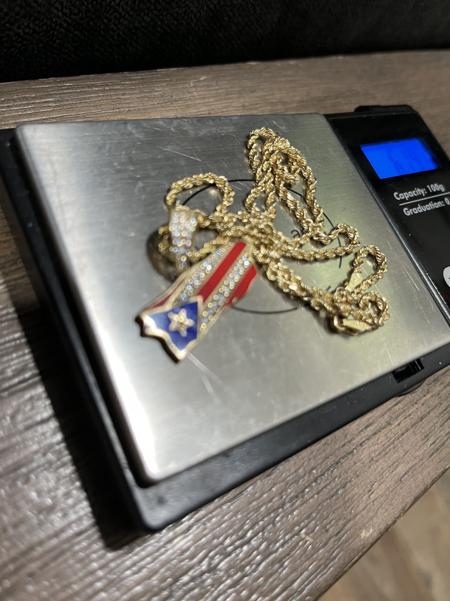 Puerto Rican Flag Pendant 10k With 10k Chain 
