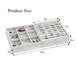 Bundle Of 2 Jewelry Tray for Drawers Set of 3, 14In Stackable