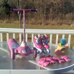 Kids Adjustable Roller Skates, Scooter, Helmet  & Protective Gear