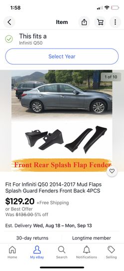 Infiniti Q50  Splash Guards 4pc Set ! 