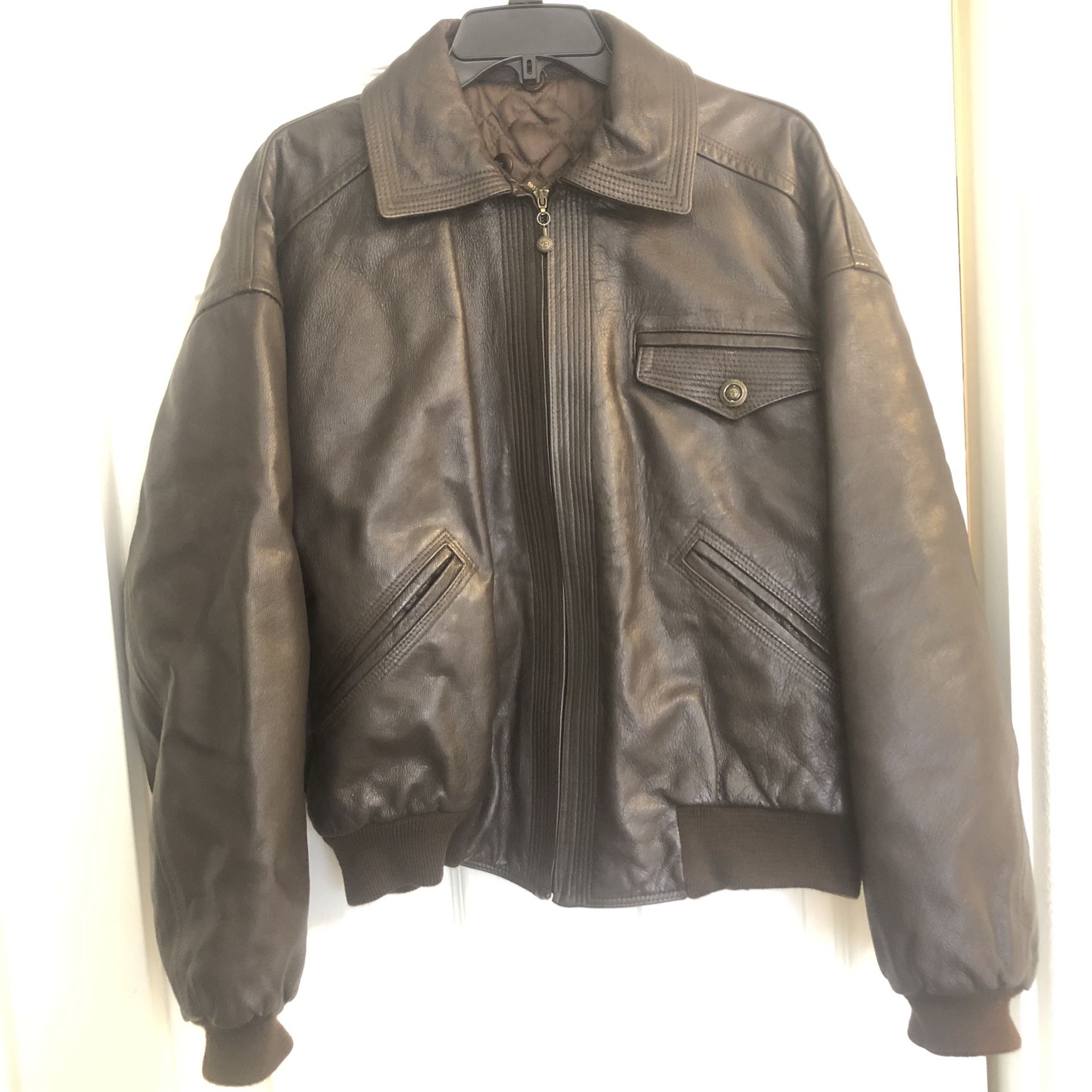 Versace V2 Leather Jacket Mens Large Bomber Moto
