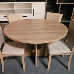Birch Finish Round Dining Set 