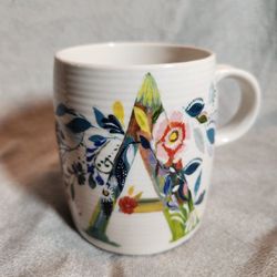 Anthropologie Starla Halfmann Monogram Letter A Coffee Cup Mug Floral.